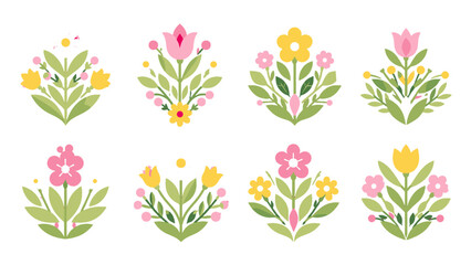 Set of colorful folk floral bouquets in flat vector style © Alan
