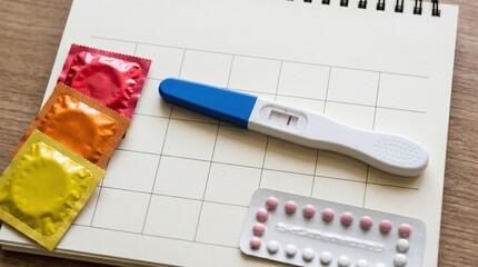 Fototapeta premium Contraception and pregnancy test planning and reproductive health concepts