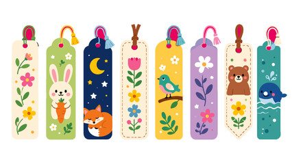 Set of colorful cute bookmark tags with animals and flowers © Alan