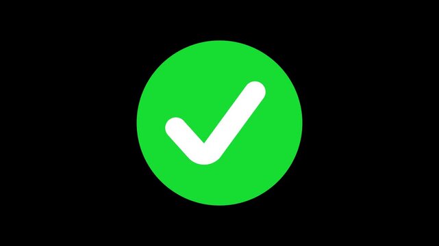Right check mark icon transparent background with alpha channel. tick mark, confirm icon animation. check mark sign, verify complete sign, approved,  success , approved, yes icon signs. 4k 