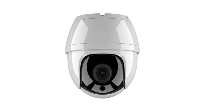 White dome security camera with lens isolated on plain background