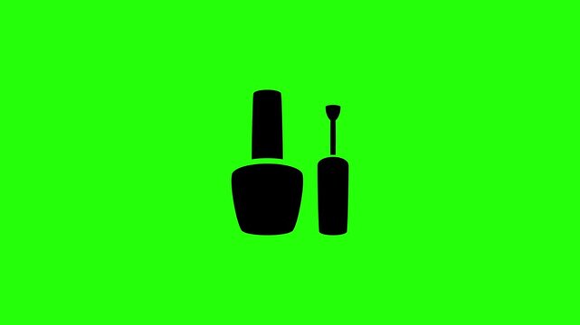Beautiful 4K horizontal motion graphic of a fashion manicure nail polish glass bottle with an open applicator brush bouncing. Lively popup asset ideal for finger art salon care clips.