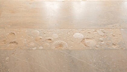 Natural Beige Limestone Floor Tiles with Embedded Ammonite and Shell Fossils © gilz_r