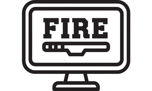 Fire Logo with Flame Icon and Computer Monitor Design Featuring Screen, Display, Technology with Digital and Branding Elements for Symbol, Vector