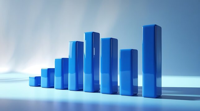 blue 3d bar graph illustrating successful business metrics and financial statistics.