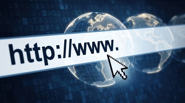 Global network connection website address with cursor on world globe