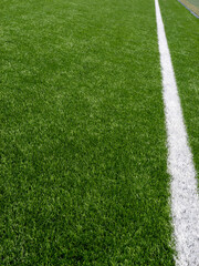 Fototapeta premium Vertical white field marking on soccer turf