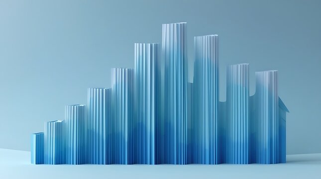 Minimalist blue vertical bar chart showcasing incremental progress and financial growth data.