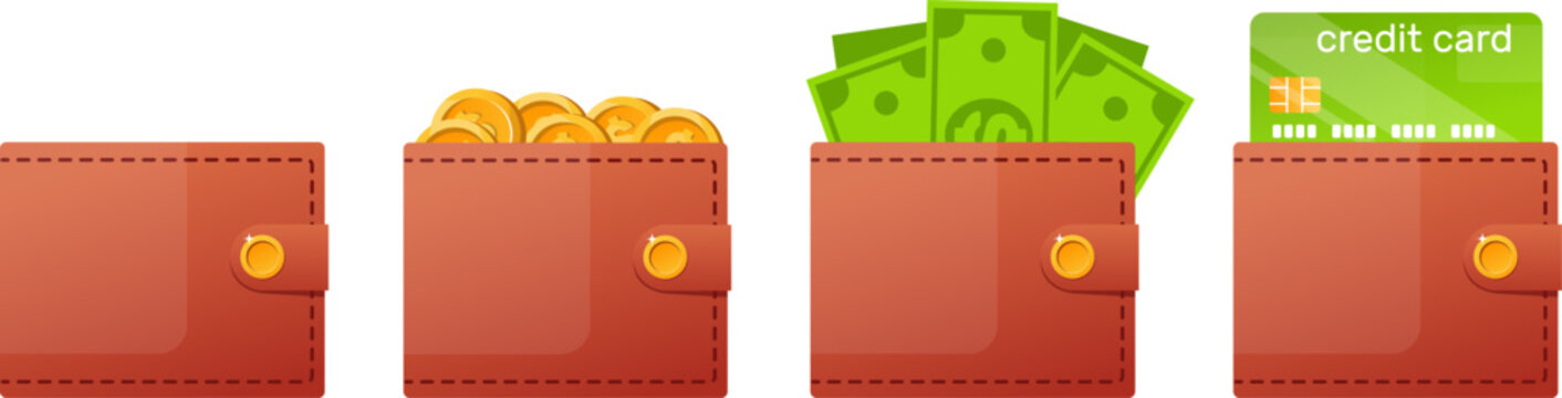 leather wallet containing cash, credit cards and coins