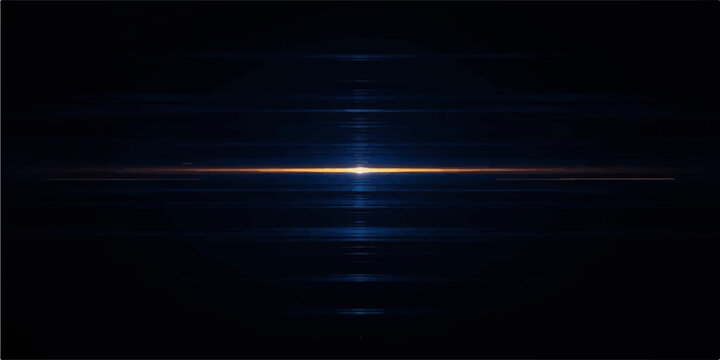 Digital illustration of anamorphic lens flare with horizontal golden line and blue ambient light
