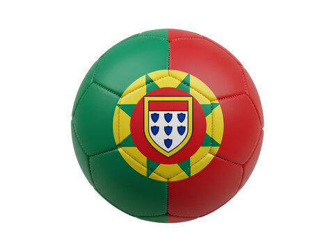 Portuguese flag soccer ball with coat of arms on white background transparent background