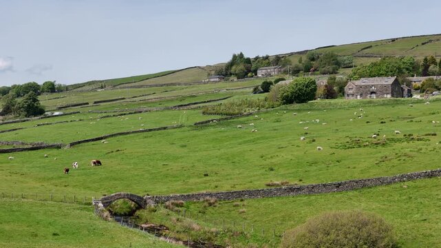 Strines Bridge in Colden near Hebden Bridge in west Yorkshire a historic packhorse bridge crossing Hebden Water