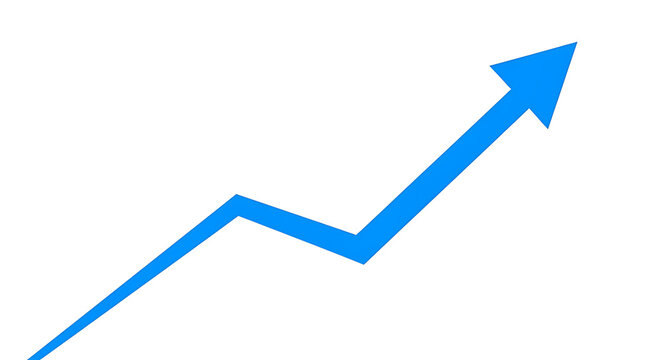 Blue arrow line chart growing upwards isolated on white background with business financial increase marketing progress statistics analysis performance investment development positive