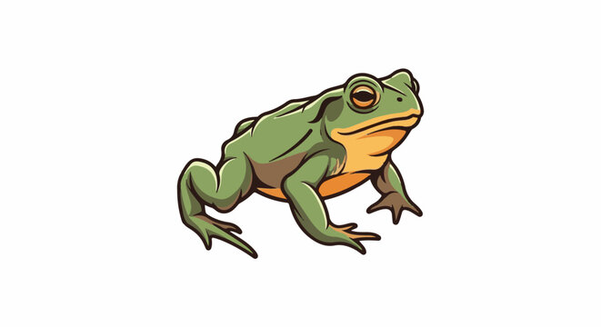 A green frog with yellow underbelly and large eyes, depicted in a cartoonish style