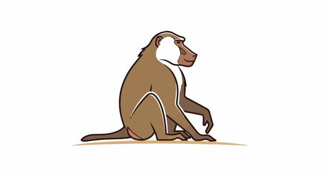A brown baboon with a white face is sitting on a brown ground stripe