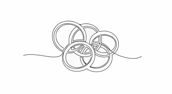 Abstract linked circles and flowing lines form a stylized symbol on a white background