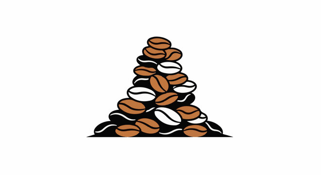 A pile of brown and white coffee beans forms a conical shape on a black base