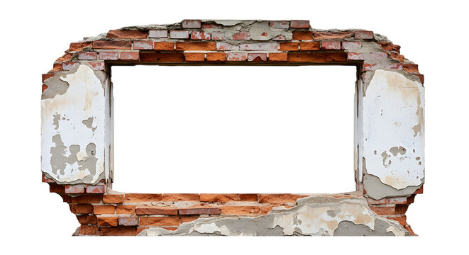 Old rusted metal picture frame with damaged edges isolated on transparent background
