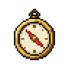 Fototapeta premium Pixel art golden compass vector illustration isolated on white