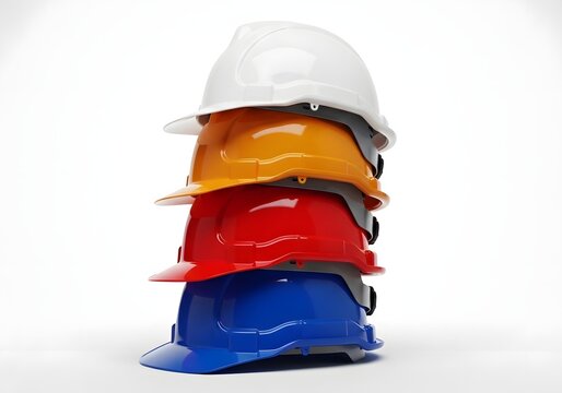 A vibrant stack of colorful safety helmets, representing construction, industry, and workplace protection, forms a secure foundation for building and development projects worldwide