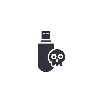 USB flash drive icon with malware symbol representing infected storage devices and cyber attacks.