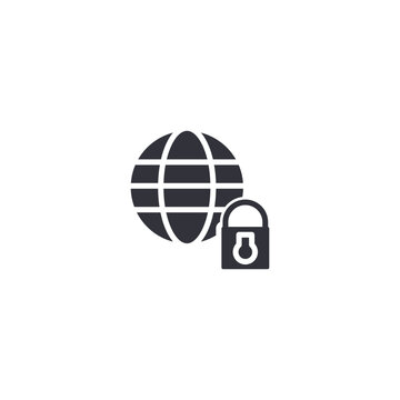 Global internet icon with padlock representing encrypted connections, secure browsing, and cyber protection.