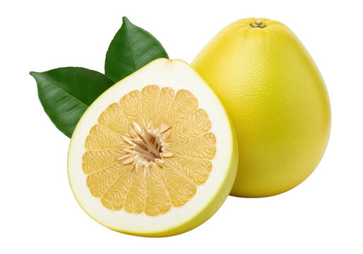 pomelo fruit photo on transparent background citrus yellow slice leaf image realistic