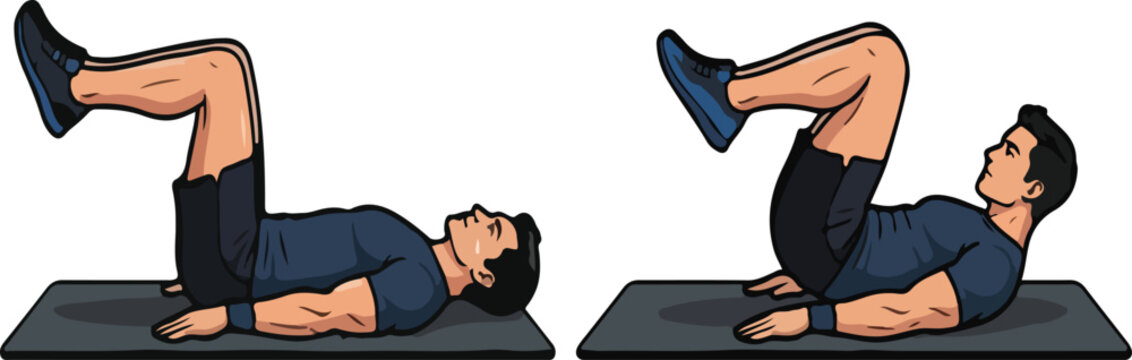 Reverse Crunch Core Exercise and Knee Raise Steps Illustration