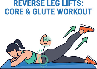 Fototapeta premium Reverse Leg Lifts Core and Glute Workout Guide Illustration