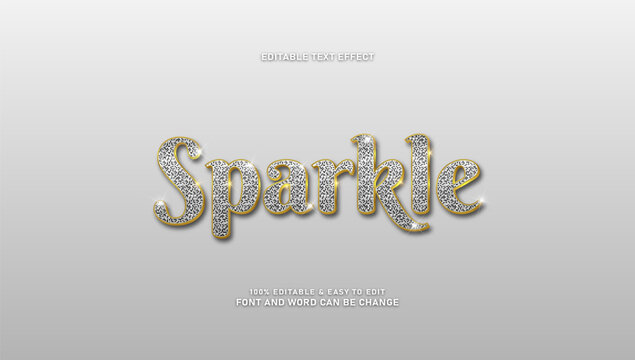 Sparkle silver glitter text effect with luxury gold frame border editable vector font style
