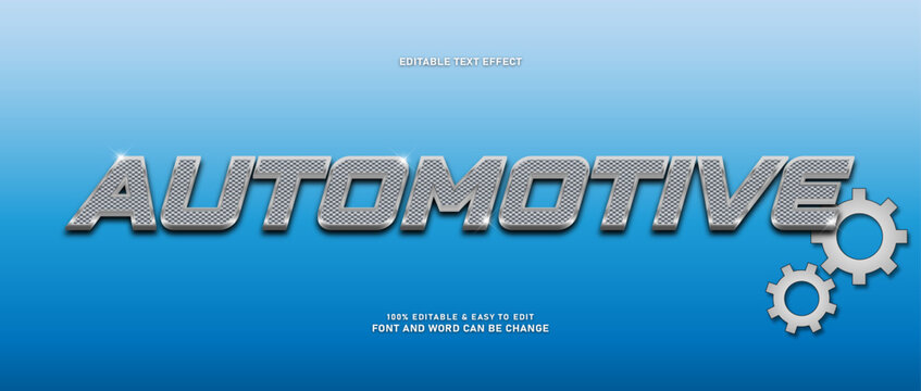 Automotive metallic silver text effect with carbon pattern and gear vector illustration