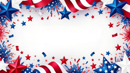 Obraz premium Usa patriotic border with stars, stripes, and confetti