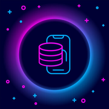 Glowing neon line Cloud technology data transfer and storage icon isolated on black background. Colorful outline concept. Vector