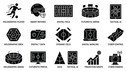 Futuristic cyber soccer sports tech icon set for digital arena game referee data player tracking vector illustration © Md Robin Hasan