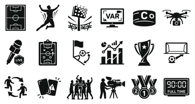 Soccer football match game var cup sign glyph icon set for team sport event art vector illustration