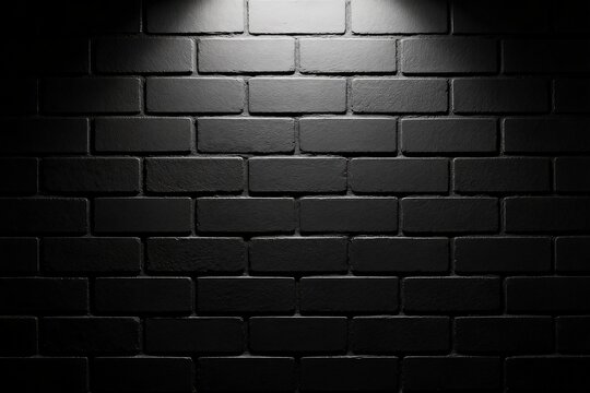 Black brick wall illuminated by spotlight