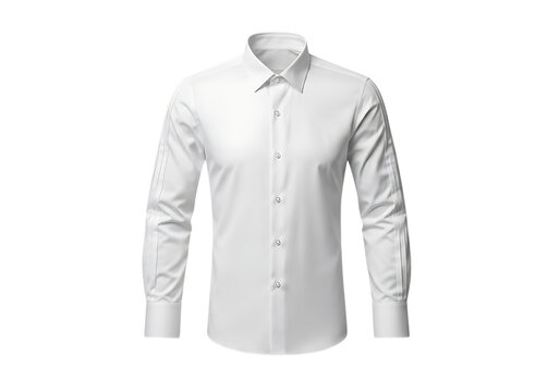 White long sleeve button down shirt on a model isolated on transparent background