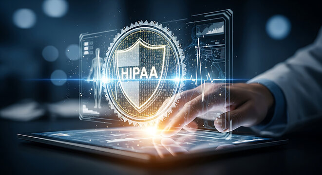 Doctor Using Digital Tablet for HIPAA Compliance and Medical Data Security Concept to Ensure Patient Privacy and Healthcare Information Protection