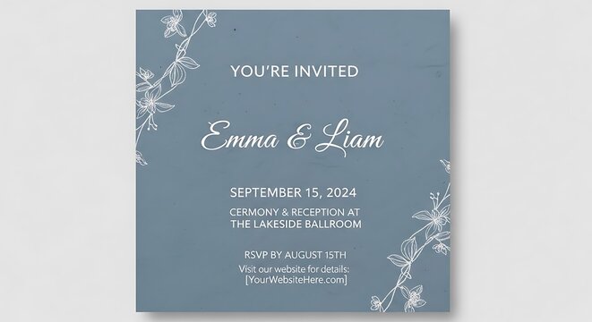 Wedding invitation card for Emma and Liam with lace design.