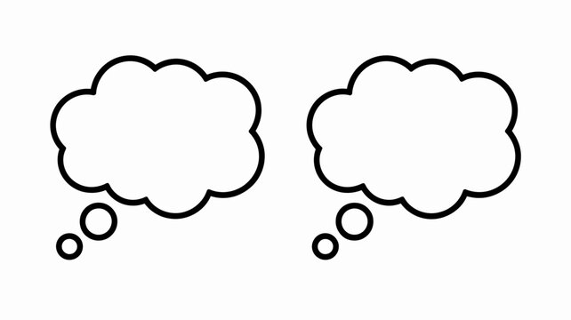 two thought bubbles line drawing cloud shapes speech dialogue communication ideas thinking conversation simple minimalist black white vector illustration graphic design