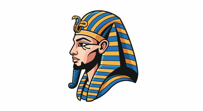 Stylized profile of a pharaoh wearing a striped nemes headdress with a cobra