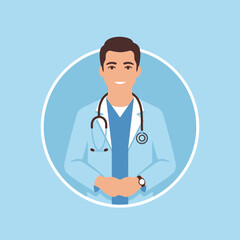 Fototapeta premium A friendly male doctor wearing a white coat and stethoscope