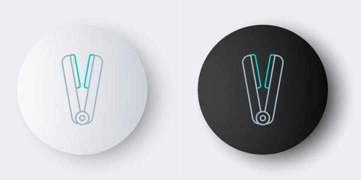 Line Curling iron for hair icon isolated on grey background. Hair straightener icon. Colorful outline concept. Vector