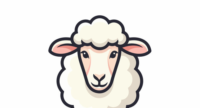Stylized cartoon sheep head with fluffy white wool and pink inner ears