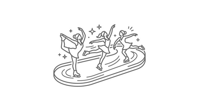 Line art illustration of three synchronized figure skaters.
