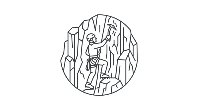Ice climber scaling a frozen cliff side icon.