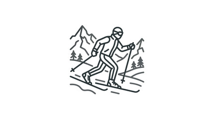 Obraz premium Cross-country skier trekking through snowy mountain trail.