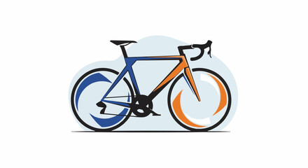 Fototapeta premium Stylized racing bicycle with blue and orange accents on a light blue background