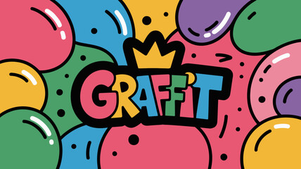 Fototapeta premium graffiti text with colorful bubbles vector illustration artwork urban street art design graphic pattern background vibrant pop culture modern stylish creative