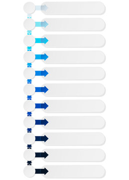 Infographic template with 10 steps, vertical timeline with circles and arrows, isolated on transparent background